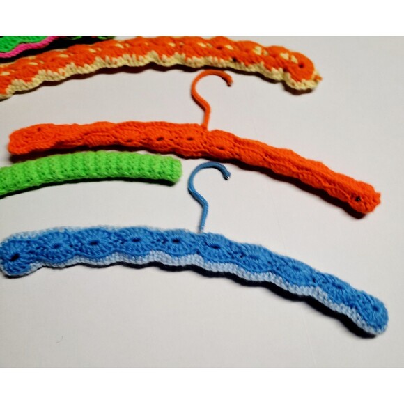 Lot Of 5 Vtg Handmade Crochet Wood Hangers Granny Core Multicolored 17” - Picture 2 of 7